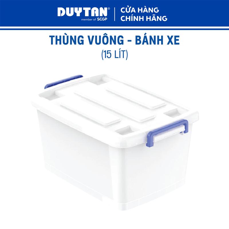 Thùng vuông 15-bánh xe DUY TÂN nhựa PP, thùng nhựa lưu trữ đa năng có bánh xe, quai xách 2 bên túi đựng sách hộp & thùng cho mèo