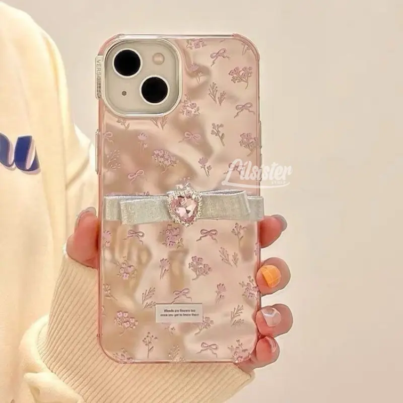 ◤LAST STOCK◢ Ribbon Flower Bell Texture Hard Case (XR 11 12 13 14 15 PRO PROMAX) Pink Casing 0