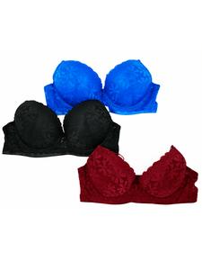 BR6023C Set de 3 Brasieres Copa C Push-Up - Diseño Bordado con Encaje - ideal para regalar a mama en su dia o consentirte a ti misma
