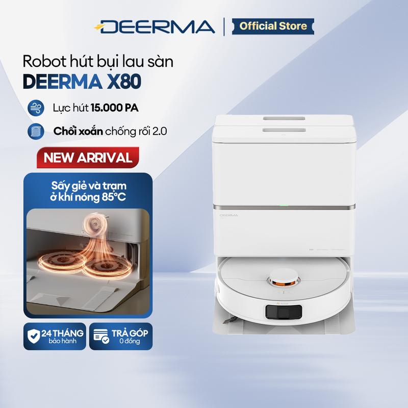 Robot hút bụi lau sàn đa năng Deerma X80 phiên bản nâng cấp lực hút 15.000Pa kèm trạm sạc tự động gom bụi thông minh, điều khiển từ xa qua Mi Home App - Bảo hành 24 tháng