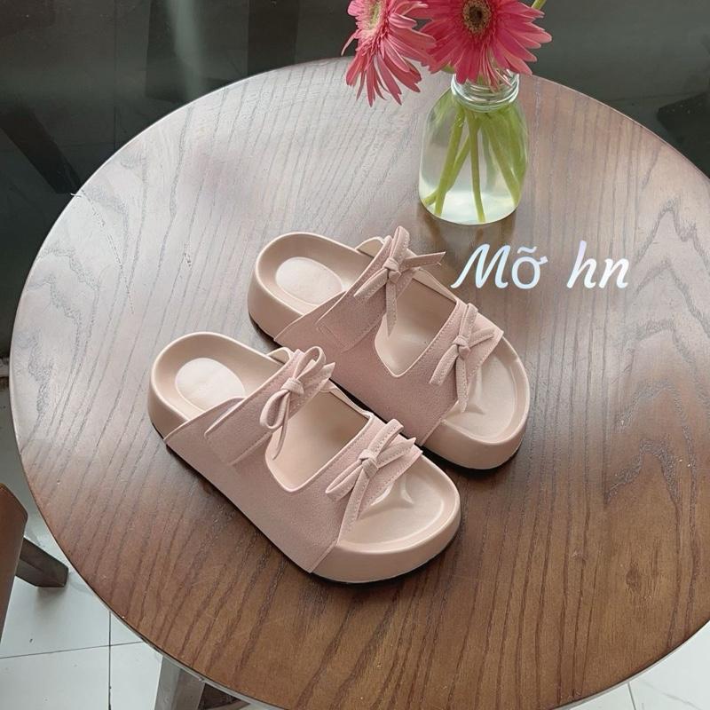 Dép nữ 2 quai ngang thắt nơ xinh xắn chất da mềm êm chân