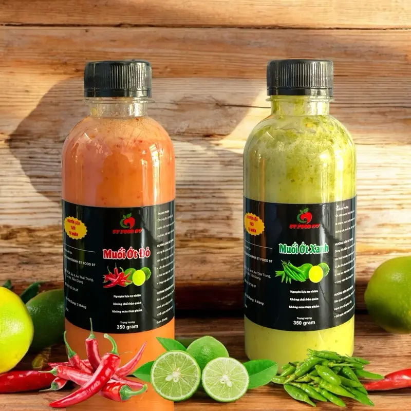 Combo 2 Chai Muối Ớt Đỏ + Muối Ớt Xanh - STFOOD 97 Nước Sốt Gia Vị Chua Cay