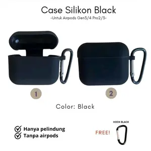 Case Silikon Hitam AirPods Pro2/3Gen3/4 Lembut 2mm Tahan Benturan Bahan TPU Lentur
