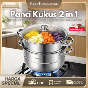 [MEGA SALE] freemir Panci Kukus Multifungsi 2in1 Wajan Anti Lengket Kukusan Panci Susun 2 Stainless Steel Pot 26cm Peralatan Dapur Panci MPASI