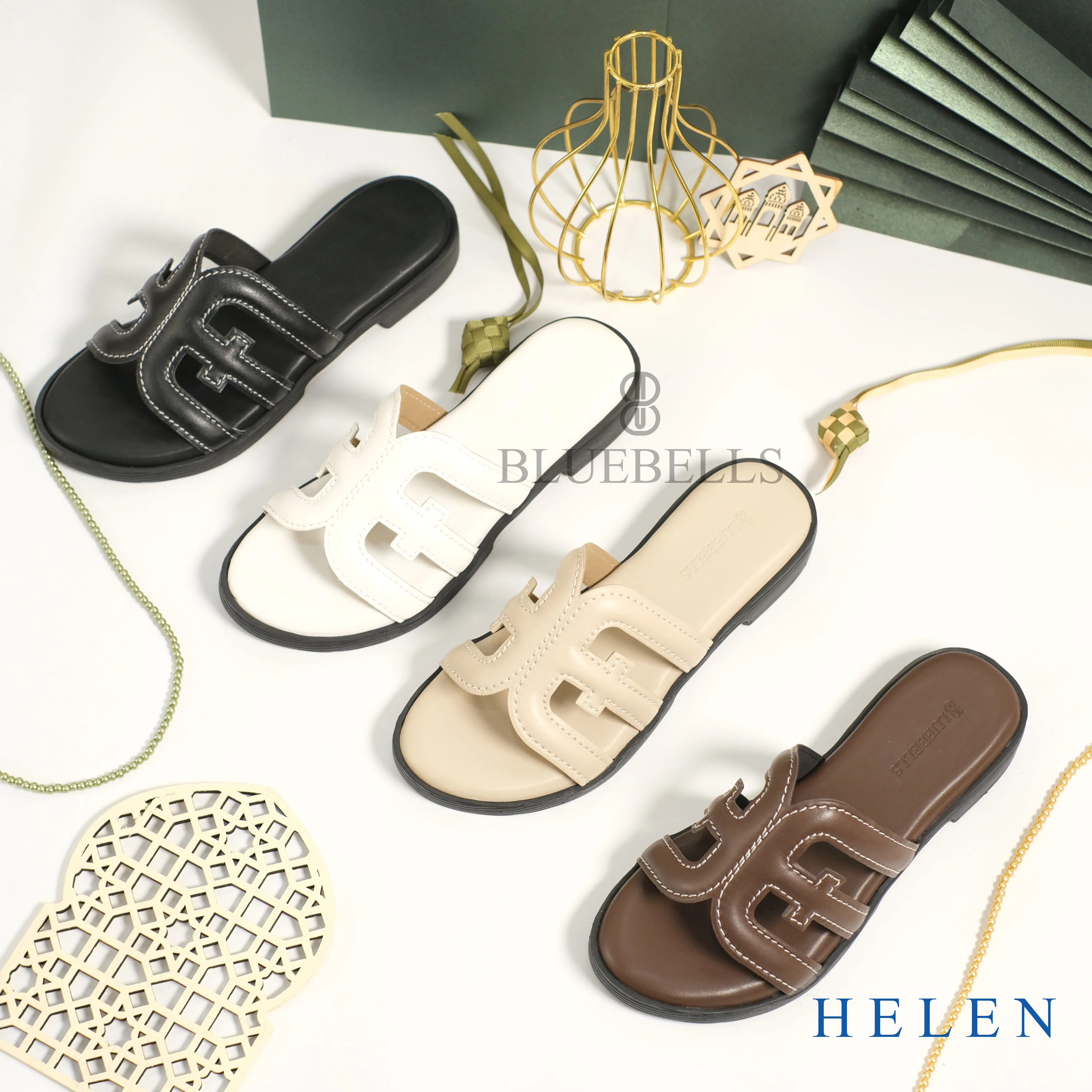 Bluebells HELEN Sendal Slop Flat Wanita Kekinian (Tersedia Size 36-40)
