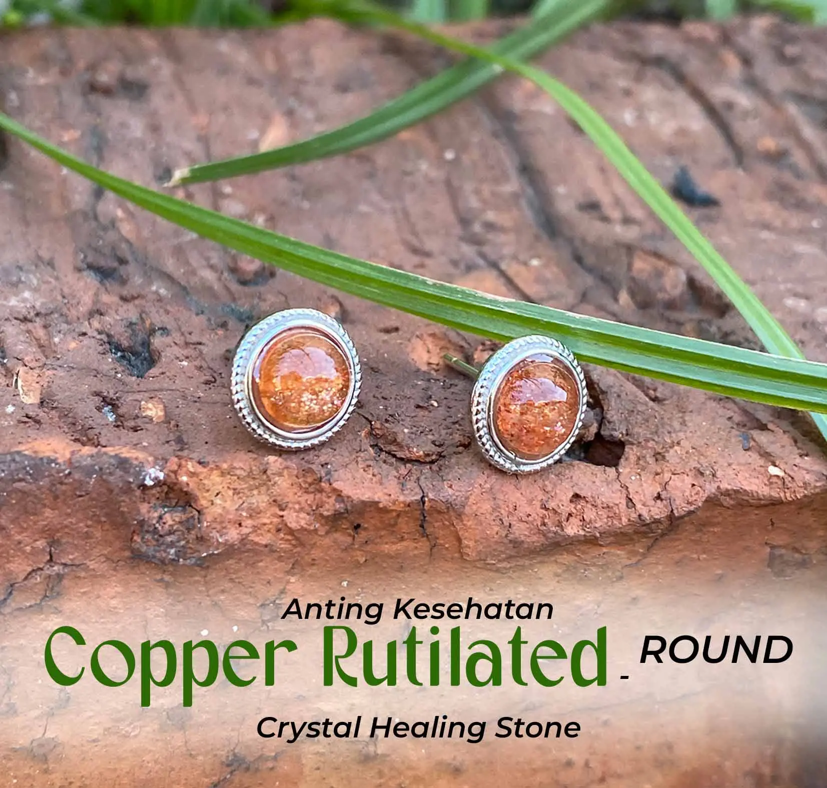 Anting Kesehatan Copper Rutilated Round (LT37)