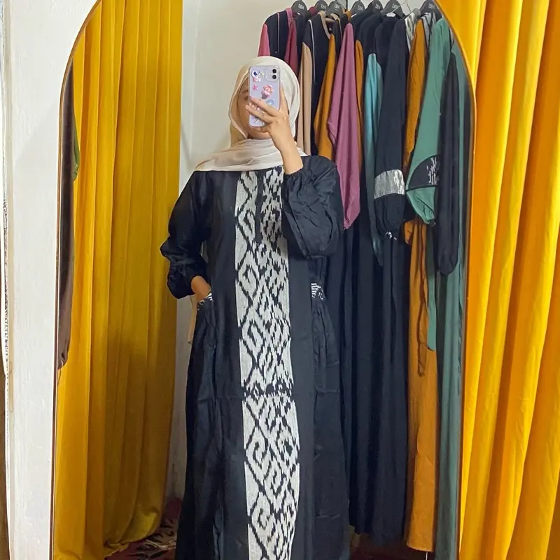 GAMIS WANITA TENUN ETNIK LENGAN PANJANG ADA SAKU