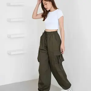 Celana cargo pants wanita Highwaist premium jumbo loose korean style tali serut terbaru melar Kulot Panjang Hitam Katun Dewasa
