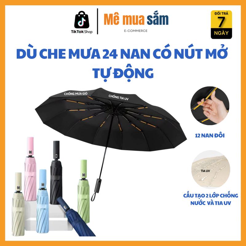 Ô Dù Che Mưa Nắng 24 Nan Cao Cấp ,Đóng Mở Tự Động Bằng 1 Nút Bấm ,Chống Tia UV Chống Thấm Nước Dù Che Nắng Mưa Siêu Tiện Lợi