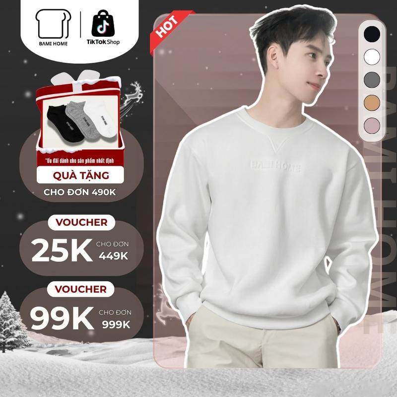 Áo sweater nam nữ unisex form rộng áo sweater chất vải nỉ dày dặn thiết kế năng động thoải mái AST01 BAMIHOME store