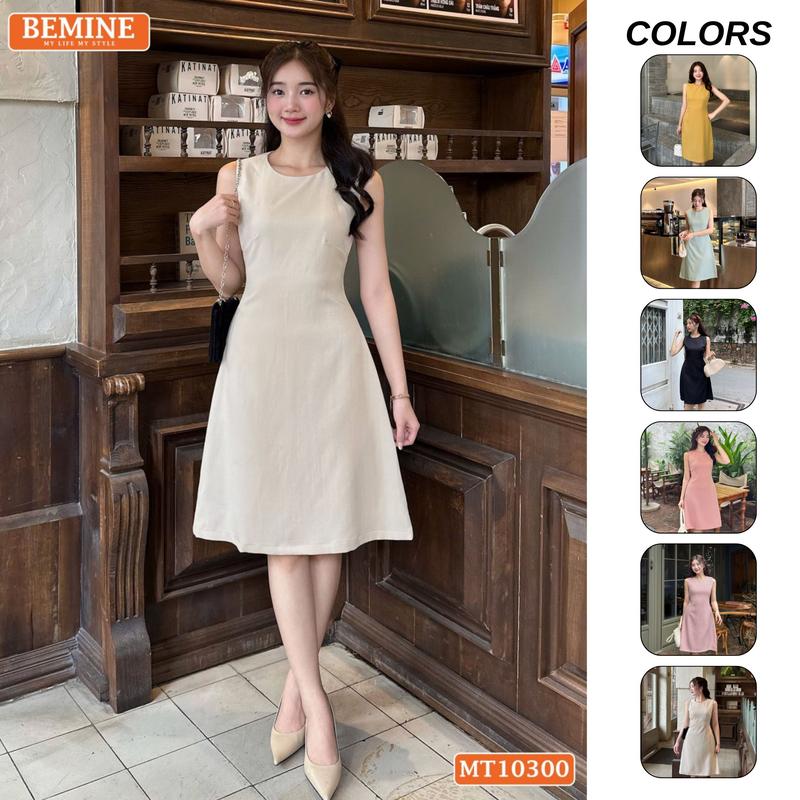 Đầm thiết kế BEMINE cổ tròn sát nách dáng chữ A phù hợp đi chơi-MT10300
