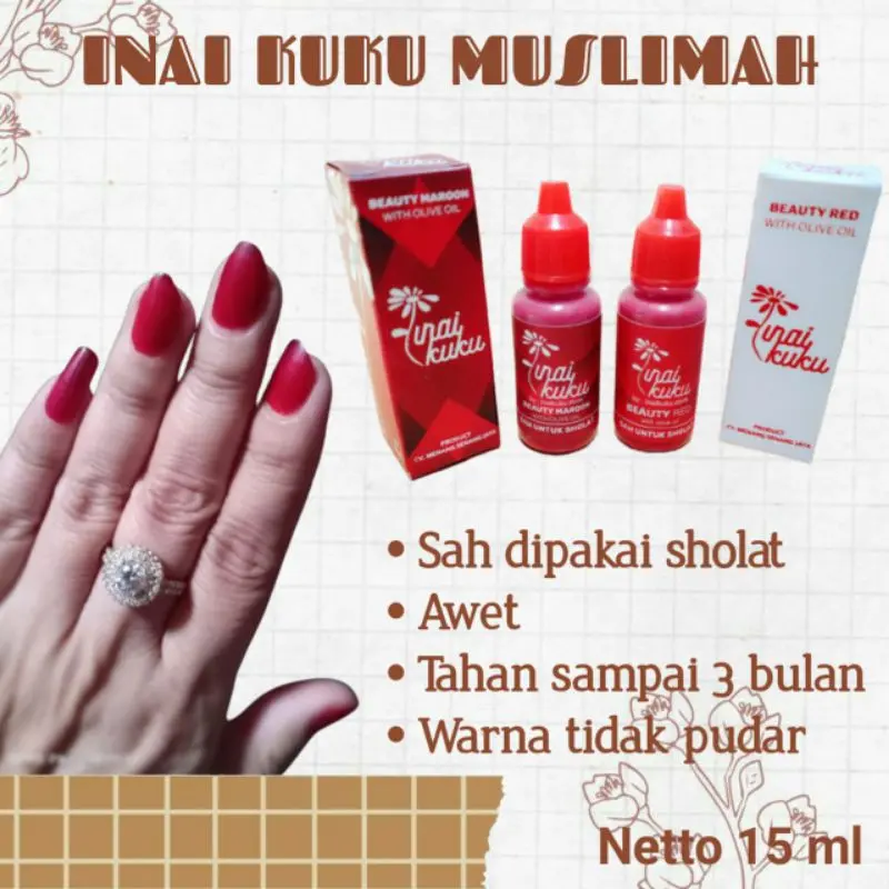 INAI KUKU MUSLIMAH / INAI KUKU HALAL TAHAN LAMA / INAI KUKU BEAUTY MAROON Kutek / Inai Kuku Muslimah Halal Tahan Lama Beauty Maroon Kutek 2