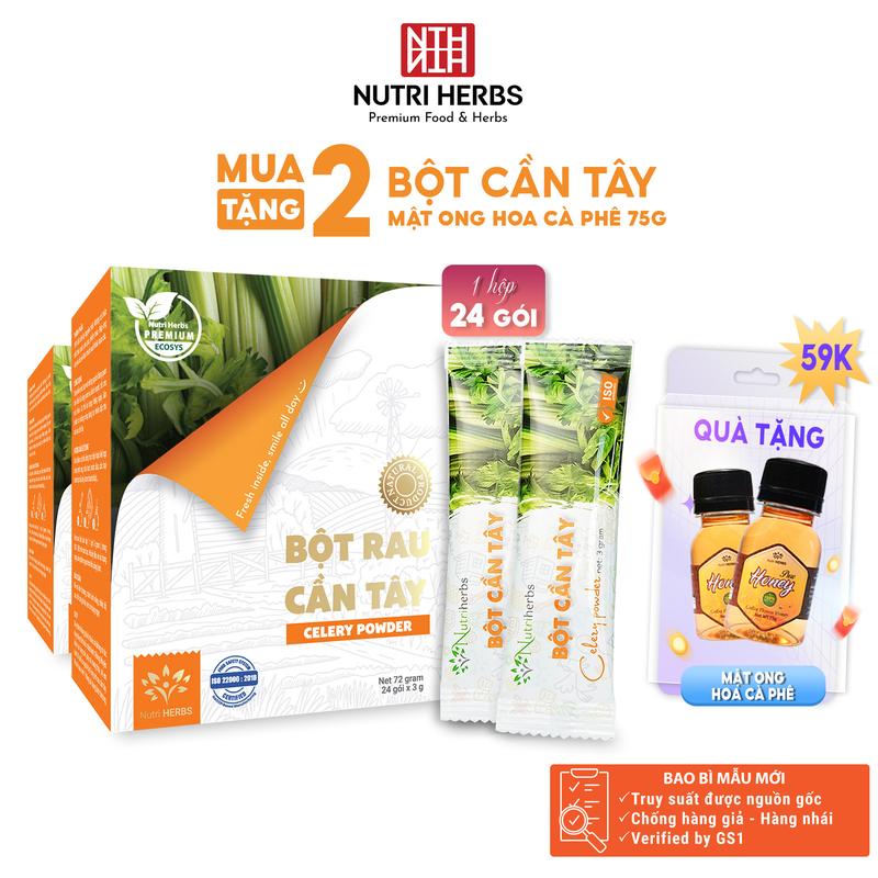    Combo 2 Hộp   Bột Rau Cần Tây Nutri HERBS Nguyên Chất Không Đường - Hộp 24 Gói x 3 Gram 