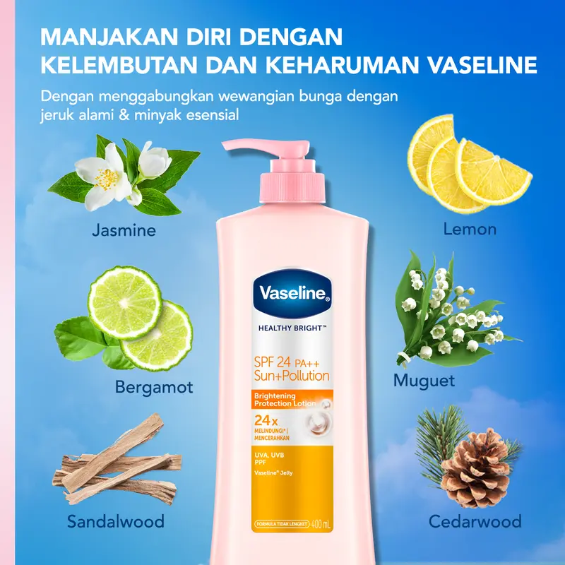 [Free 2 Gluta SPF 50 PA+++ 20ml] Vaseline Healthy Bright SPF 24 400ml isi 2 5