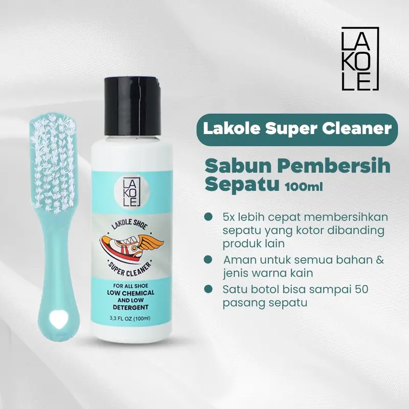 Lakole Sabun Cuci Sepatu Premium Super Cleaner - Cairan Pembersih Sepatu Kotor, Aman Untuk Semua Jenis Sepatu Free sikat 3