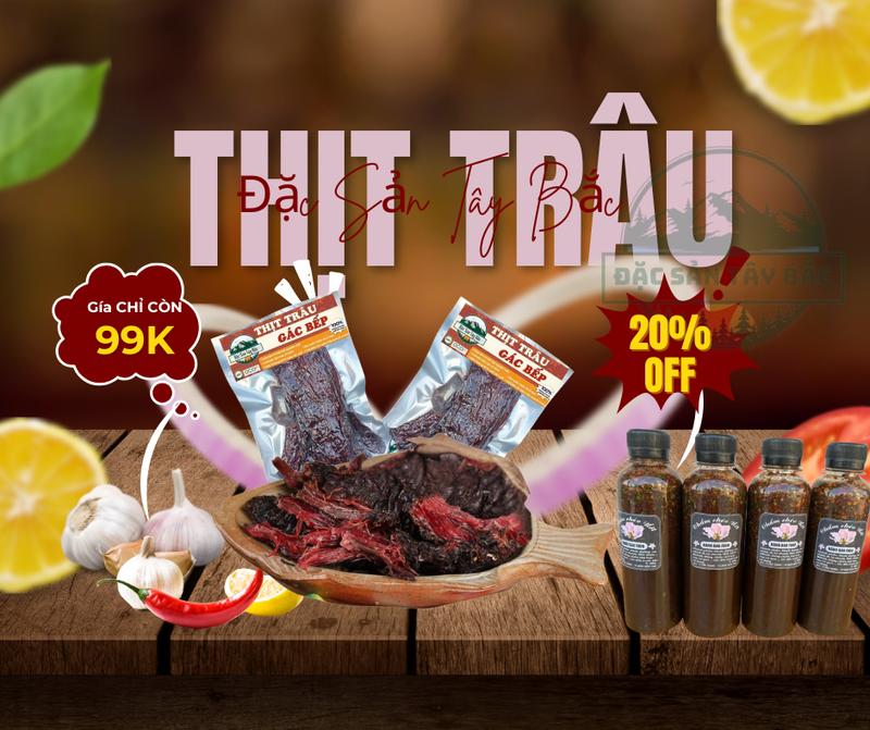 [ HOT ] 500G Thịt Trâu Gác Bếp Kèm Theo Chẩm Chéo -  Hương Vị Truyền Thống Tây Bắc - Không Chất Bảo Quản - anvat