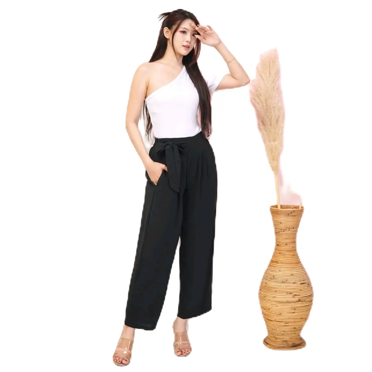 Celana Kulot highwaist | celana kulot polyester Wanita Panjang Casual Dewasa Pita Tebal Karet Variasi
