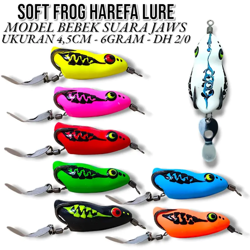 SOFT FROG BERISIK SUARA JAWS MODEL BEBEK HAREFA LURE. UKURAN 3,5CM - 4CM - 4,5CM - 5CM. UMPAN CASTING GABUS DAN TOMAN 3