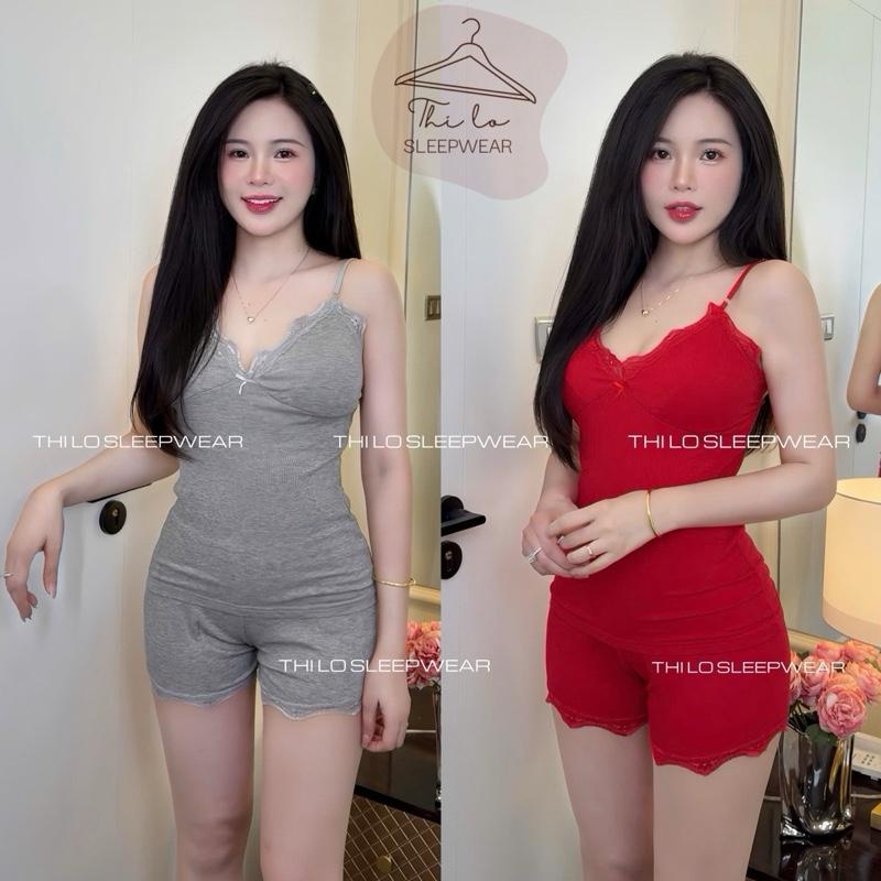  CÓ mút B01 đồ ngủ set nữ 2 dây VẢI MỎNG Bộ thun tăm ôm bó ĐÁY NGẮN 