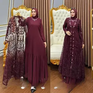 Setelan Outer Brukat + Dress Kondangan Arimbi Set Wanita BAhan Ceruty Babydoll Model Kekinian