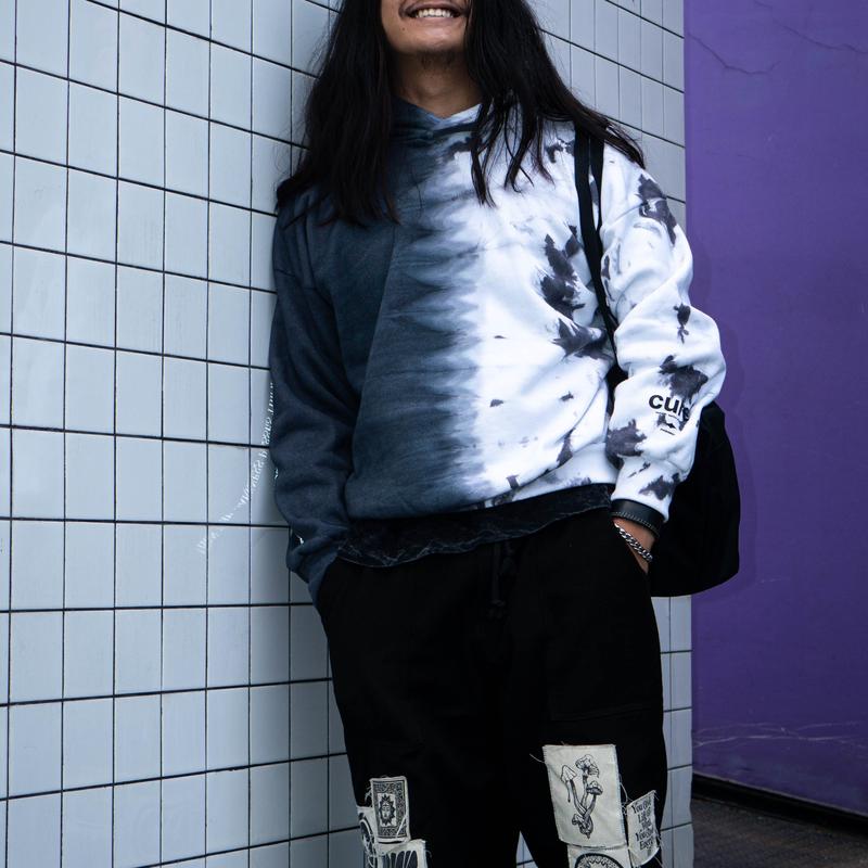 CURE, TWO SIDES BLACK, Hoodie Boxy, Tie Dye, Reflective, Fleece Katun 400 GSM Unisex Distro Keren Hitam 4