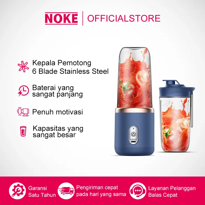 NOKE Blender Portable  Juice Blender 6 Pisau  Portable 2400mah Rechargeable Mixer Ice Crusher