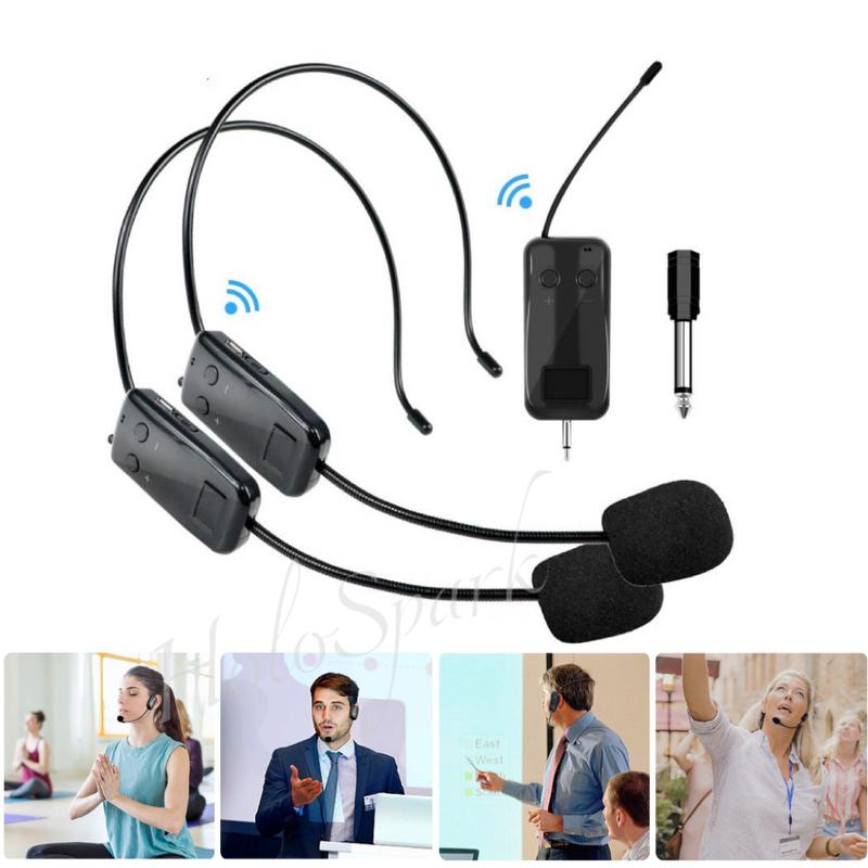  Tai nghe Micro không dây Tai nghe Mic không dây và cầm tay 2 trong 1 Phạm vi 30M Thích hợp cho bộ khuếch đại giọng nói loa sân khấu giáo viên hướng dẫn viên du lịch Huấn luyện viên thể dục 