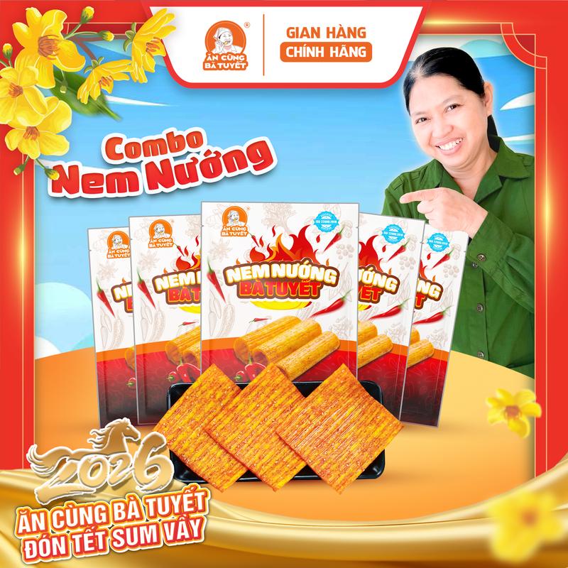  Combo 5 gói các snack ướt Bà Tuyết: SNACK NEM NƯỚNG PHÊN SNACK BÒ KOBE SNACK SASHIMI BÌA SNACK CÁT TÔNG SNACK CỘT ĐIỆN M109 