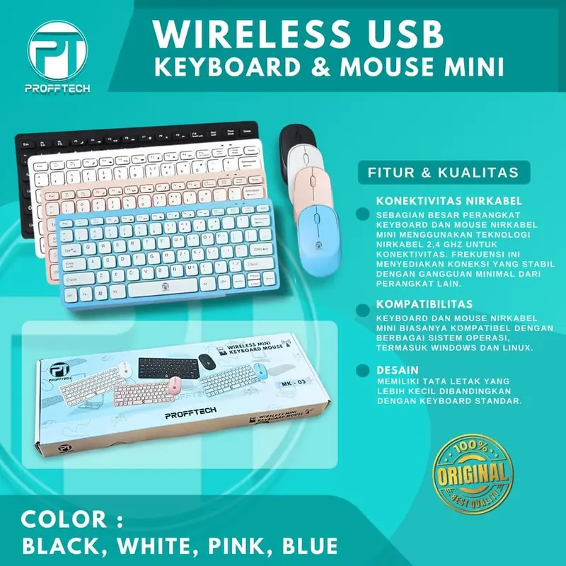 Keyboard Mouse Wireless Combo Profftech MK-03 MK 03 - Keyboard Mini Wireless USB