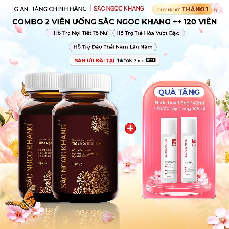 Combo 2 Viên Uống Đẹp Da Sắc Ngọc Khang ++ 120v Cao Cấp - Hỗ Trợ Nội Tiết Trẻ Hóa Sáng Da Đào Thải Nám Sạm Tàn Nhang