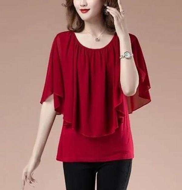 Product Introduction of Quần Áo Nữ, Ngoại Cỡ, Áo Voan, ngắn Tay, Thích Hợp Cho Mẹ TRUNG NIÊN, Quần Áo Mùa Hè, Áo Phông, Áo Cánh Dơi, Tay Lửng Váy Khiêu Vũ 33