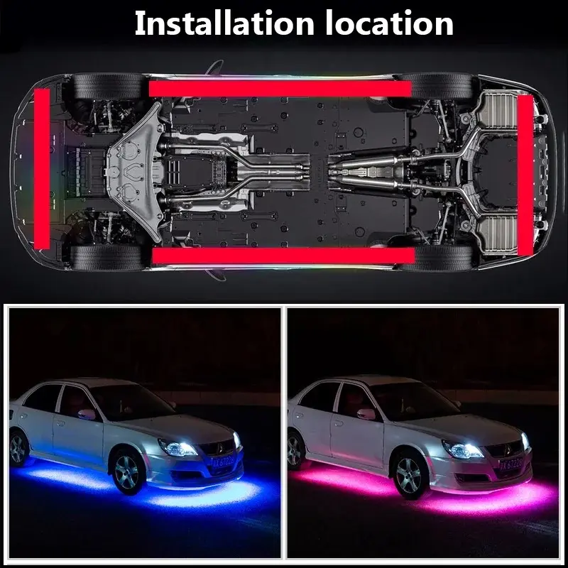 Lampu LED Strip Lampu Strip LED Kolong Mobil Flexible RGB Bluetooth App Controller 4 PCS