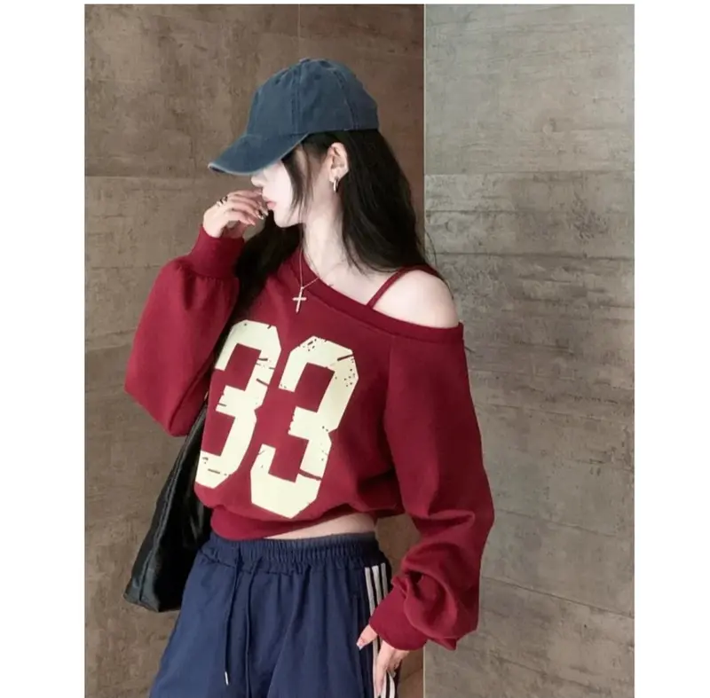 Atasan Sweater 33 Cropped Top / Sweater Cetak Digital Amerika / Atasan Bungkuk Untuk Wanita / Sweater Pendek Longgar NTR Crewneck Sweatshirt Cewek Fleece Oblong 0