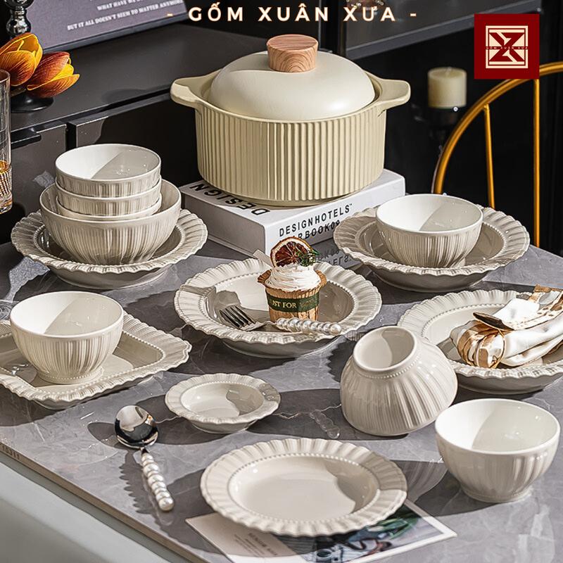  Hàng Mới - Lẻ Bộ Bát Đĩa Bắc Âu Xám Ghi Gốm Xuân Xưa chén dĩa bát đĩa sứ bát ăn cơm bát trắng bộ  chén  dĩa  bằng  lá 