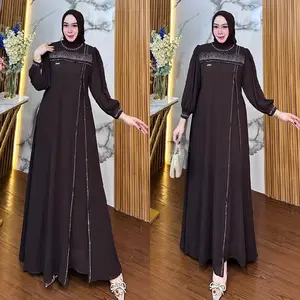 Rahma Dress Gamis Kondangan Mewah Gamis Ceruty Babydoll Aplikasi Payet Swaroski Baju Muslim Wanita Dewasa Dress Maxy Wanita Polos Mahogany Dress Remaja Pesta Simple Casual Dress Perempuan Gamis Couple Keluarga Nyaman Elegant