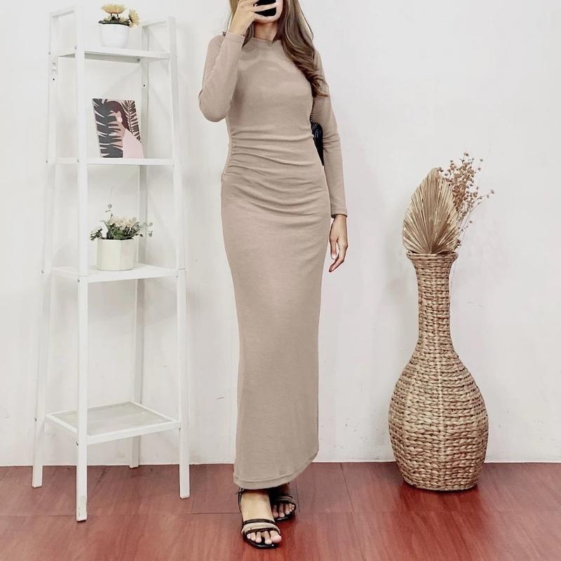 Orina Dress Wanita Knit Dress Terbaru 2025 / Long Dress Knit Polos Press Body / Baju Kondangan Dress Hitam / Dress Panjang Wanita Remaja Dewasa / Dress Casual Basic Dress Bodycon 2