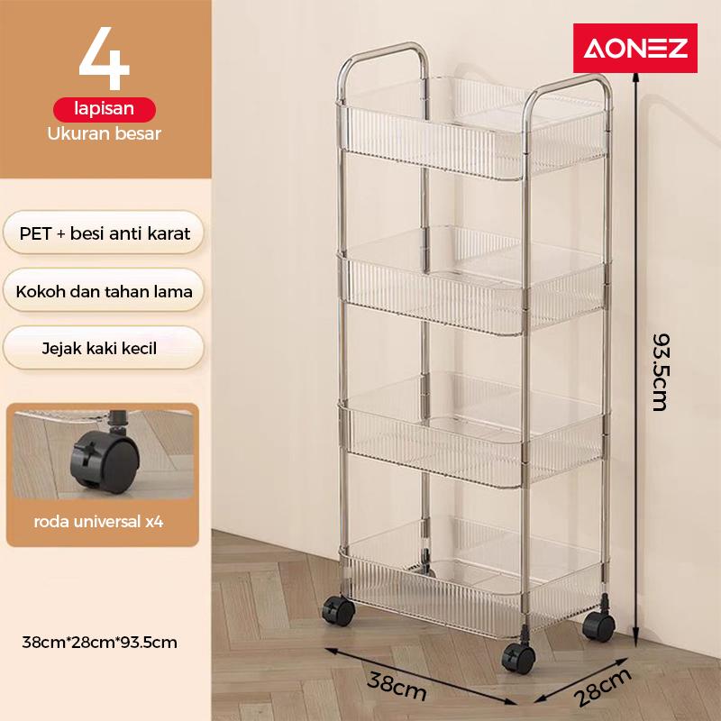Product Introduction of 【AONEZ x Indy&Ischa】AONEZ COD 24 Shipping Rak Troli Susun Stainless steel RakKosmetik Serbaguna Rak kamar mandi Rak Salon Trolley Dengan Keranjang jaring akrilik transpara rak meja aesthetic 10