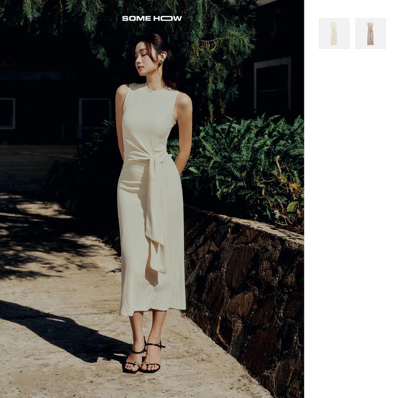   New10  Đầm Dài Lune Wrap Column Chất Vải Thun Gân Thoải Mái WDD083 SOMEHOW 