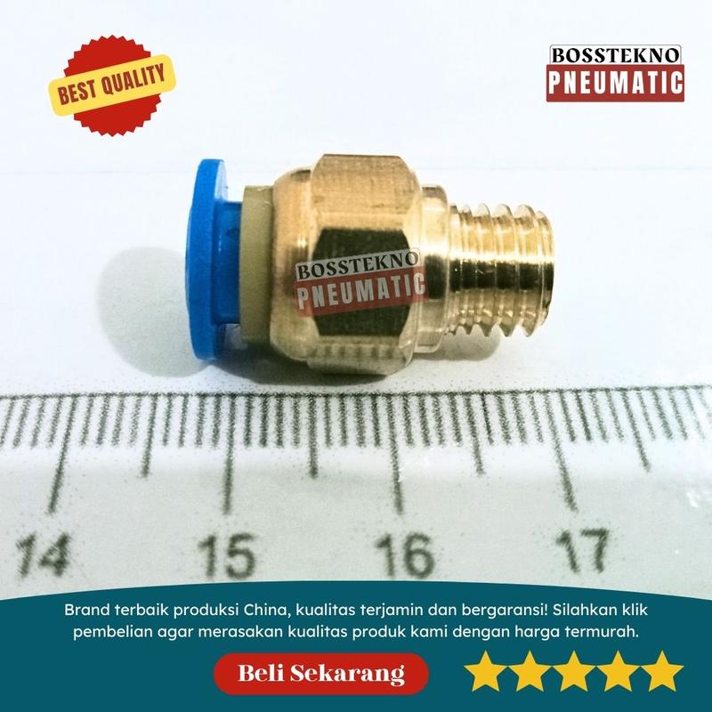 FITTING PC 06 M8 SAMBUNGAN LURUS NEPEL SELANG PU UKURAN PC 6mm DRAT M8 5