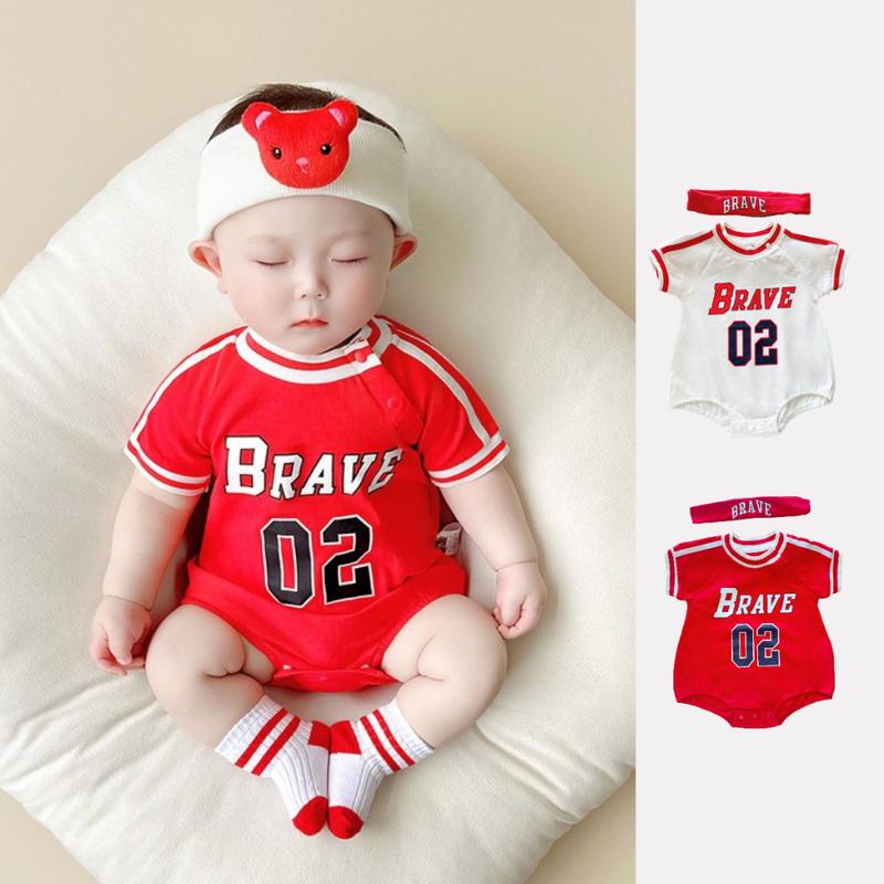 Quần Áo Trẻ Em Áo Liền Quần Ngắn Tay Có Băng Đô, Dành Cho Bé Trai Và Bé Gái, Thích Hợp Cho 0-24 Tháng, Hàng Mới Về Mùa Hè, Phong Cách Thể Thao Cho Em Bé Siêu Đẹp Trai, Áo Liền Quần Hình Tam Giác Jumpsuit