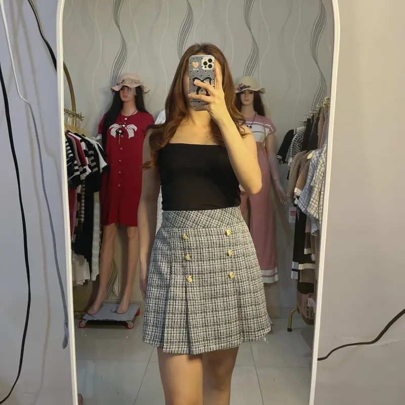 [MMC]ROKCEL IMPORT WANITA PENDEK TWEED KANCING 3