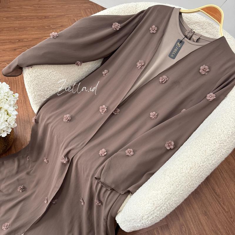 Ziella - Fatimah Abaya 2in1 Outer dan Inner With Bunga Organza 3D bahan Ceruty Babydoll Jersey Abaya Adem Nyaman Dipakai Tidak Menerawang 6