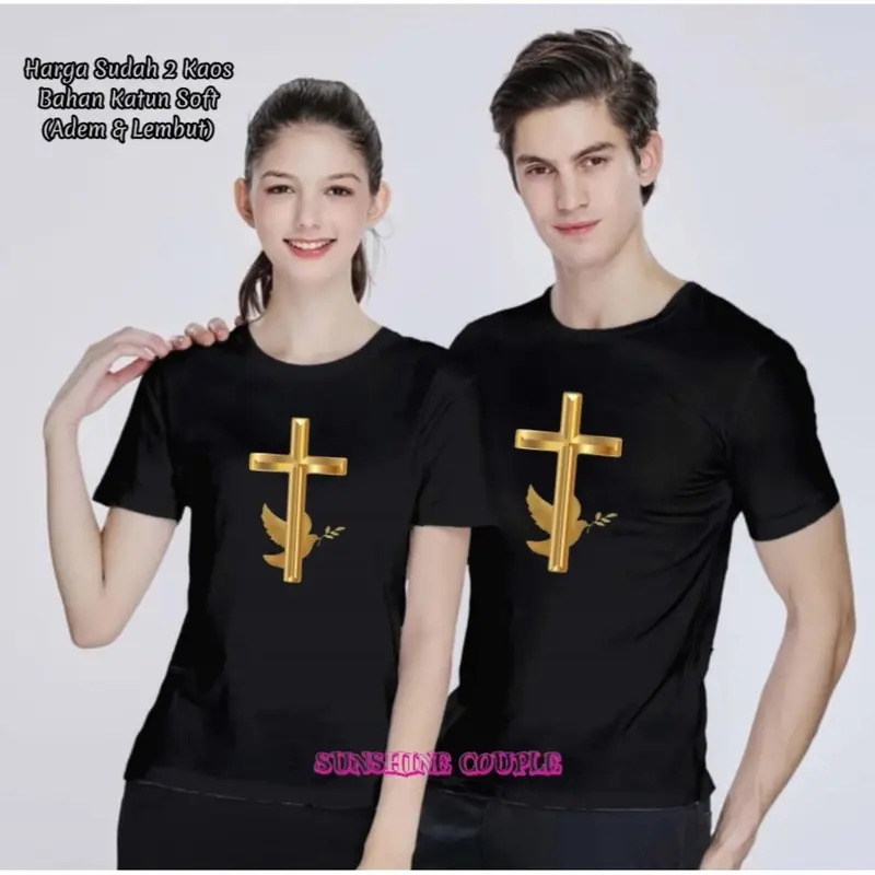 (HARGA 2 BAJU) KAOS COUPLE GOLD SALIB LENGAN PENDEK UK.M-XXL EDISI PASKAH / NATAL / KAOS COUPLE / KAOS KEMBARAN / KAOS PASANGAN / KAOS LENGAN PENDEK / BAJU COUPLEAN / KATUN SOFT / T-SHIRT 1