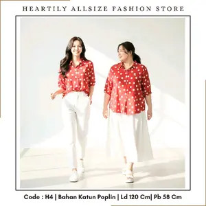 [ HEARTILY FASHION ] H4 Atasan Wanita Allsize Polkadot LD 120 Katun Poplin Bigsize Banyak Warna Atasan Polkadot Putih Hitam Merah Atasan Wanita Bahan Katun Poplin