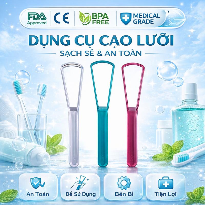 Combo 3 cạo lưỡi nhựa dụng cụ nạo lưỡi bàn chải vệ sinh lưỡi cao cấp INOCHI…