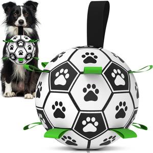 Regalo para Mascotas, Pelota de Fútbol con Patrón de Pata, Regalo de Verano, Suministro de Juego para Mascotas Interior y Exterior con Correa de Nylon y Bomba de Mano, Juguete Creativo para Morder para Perros para Limpieza Dental