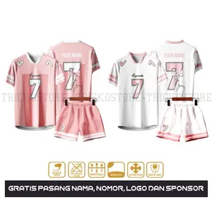 JERSEY COQUETTE RIBBON PINK AND WHITE KOREAN GRATIS PASANG NAMA DAN NOMOR PUNGGUNG BEBAS REQUEST BERKUALITAS TINGGI