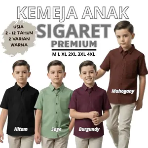 Kemeja Anak Mahogany Katun Sigaret Premium Lengan Pendek Usia 2-12 Tahun – Adem Tebal Lembut Anti Gerah