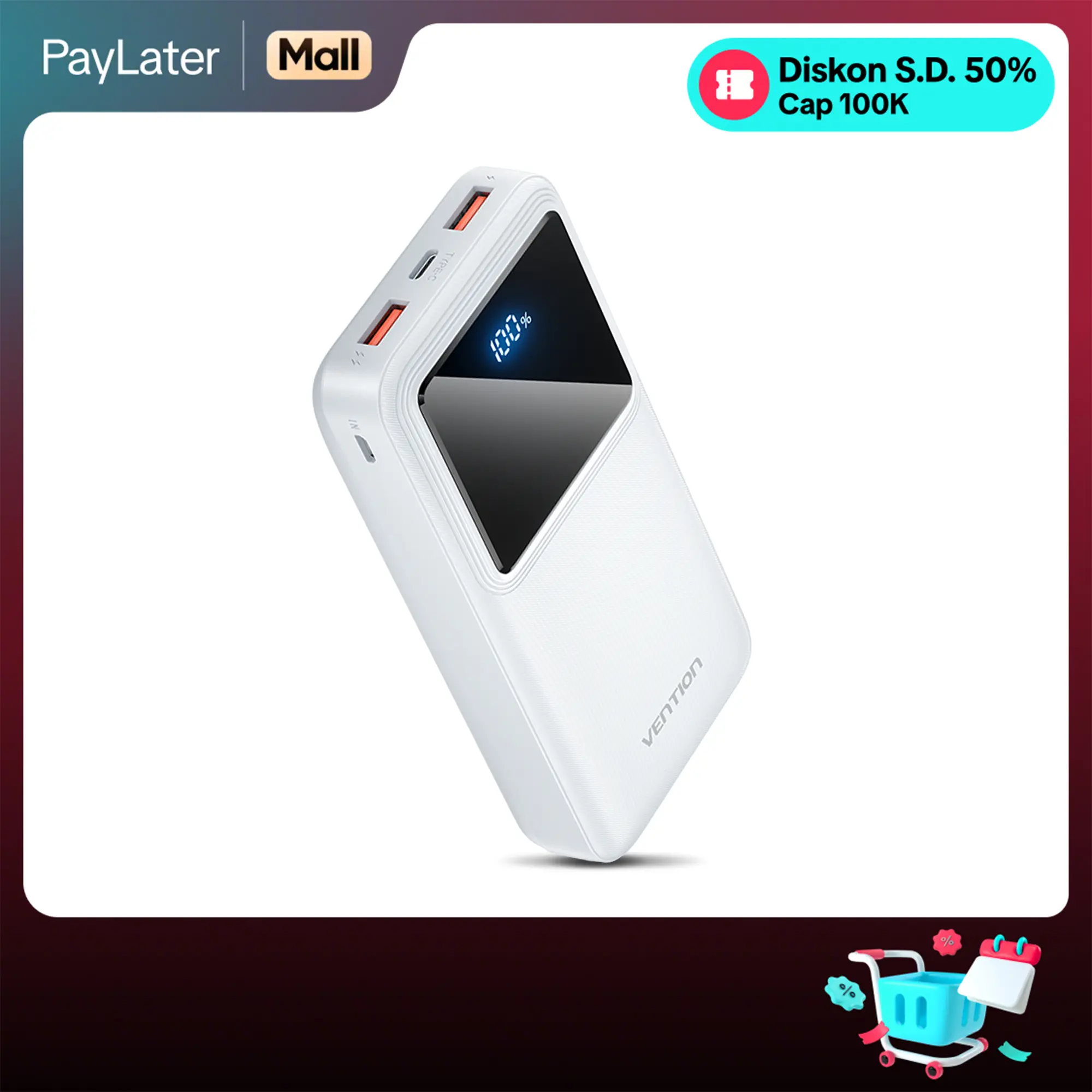 Vention Powerbank Fast Charging LED Display QC PD USB Type C 10000mAh 20000mAh 30000mAh