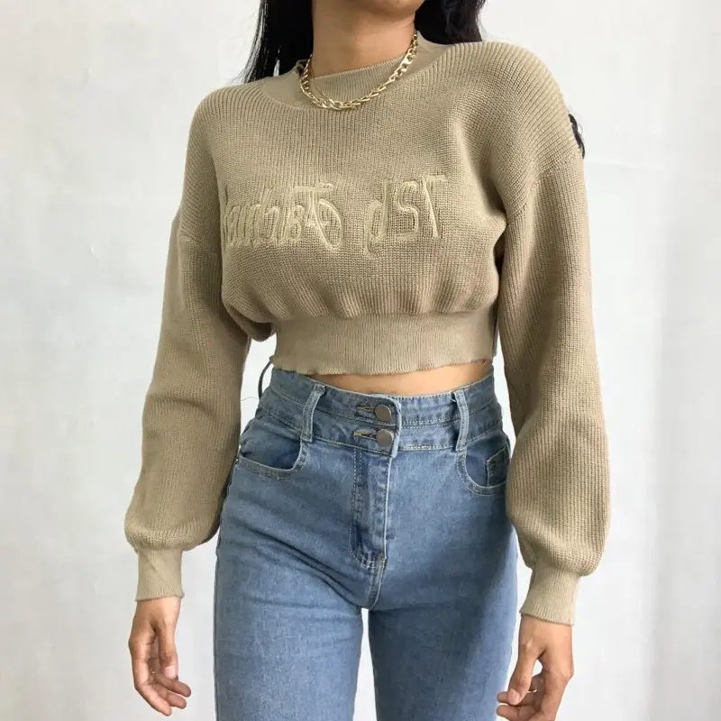 Atasan Rajut Wanita untuk Tampilan Kasual dan Chic/Rajut Lengan Panjang Knitwear Brown Santai Nyaman Lembut